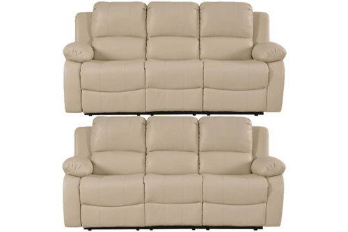 Valencia Cream Leather Manual Recliner 3+3 Seater Sofa Set