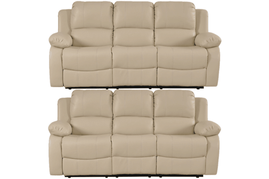 Valencia Cream Leather Manual Recliner 3+3 Seater Sofa Set