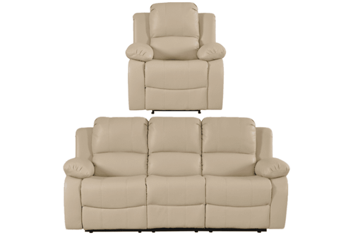 Valencia Cream Leather Manual Recliner 3+1 Seater Sofa Set