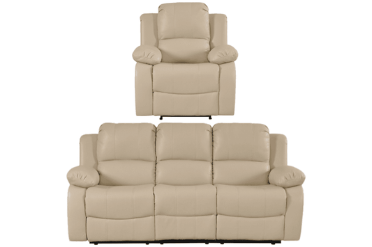 Valencia Cream Leather Manual Recliner 3+1 Seater Sofa Set