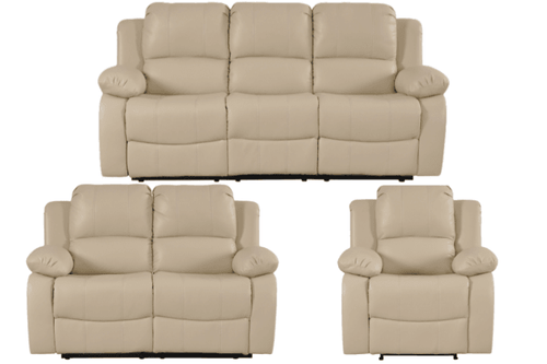Valencia Cream Leather Manual Recliner 3+2+1 Seater Sofa Set