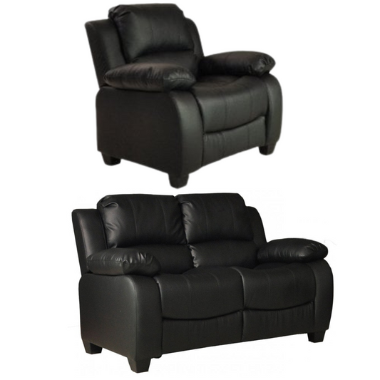Valerie Black Leather Modern 2+1 Seater Sofa Set