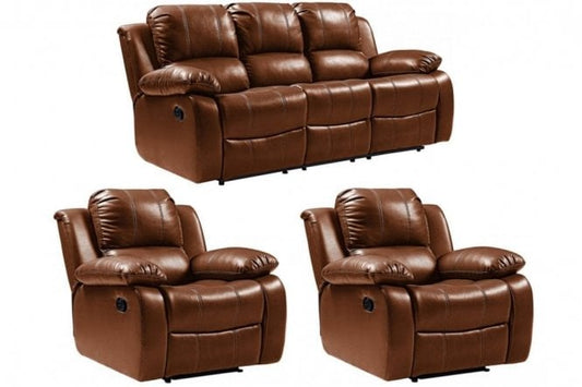 Valencia Tan Leather Manual  Recliner 3+1+1 Seater Sofa Set