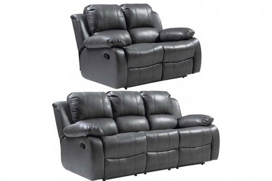 Valencia Grey Leather Manual Recliner 3+2 Seater Sofa Set