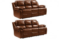 Valencia Tan Leather Manual Recliner 3+3 Seater Sofa Set
