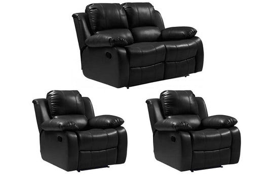 Valencia Black Leather Manual Recliner 3+1+1 Seater Sofa Set