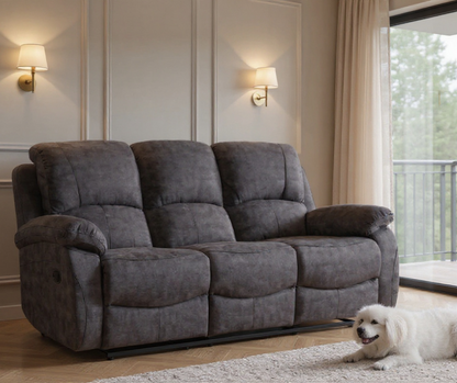 Roma Grey Fabric Electric Recliner 3+1 Seater Sofa Set
