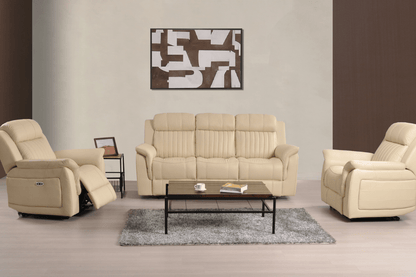 Cidliano Genuine Leather Cream Electric Power Recliner 3+1+1 Seater Sofa Set - Furniture Instore