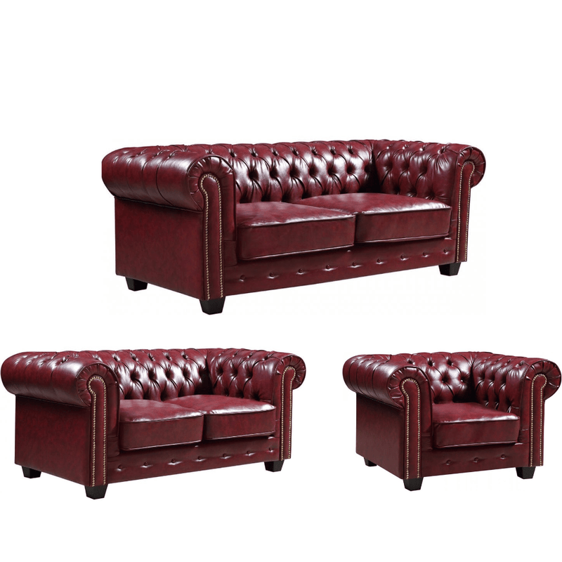 Chesterfield Red Leather Antique 3+2+1 Seater Sofa Set - Furniture Instore