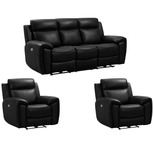 Annecy Genuine Leather Black Electric Power Recliner 3+1+1 Seater Sofa Set