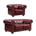 Chesterfield Red Leather Antique 2+1 Seater Sofa Set