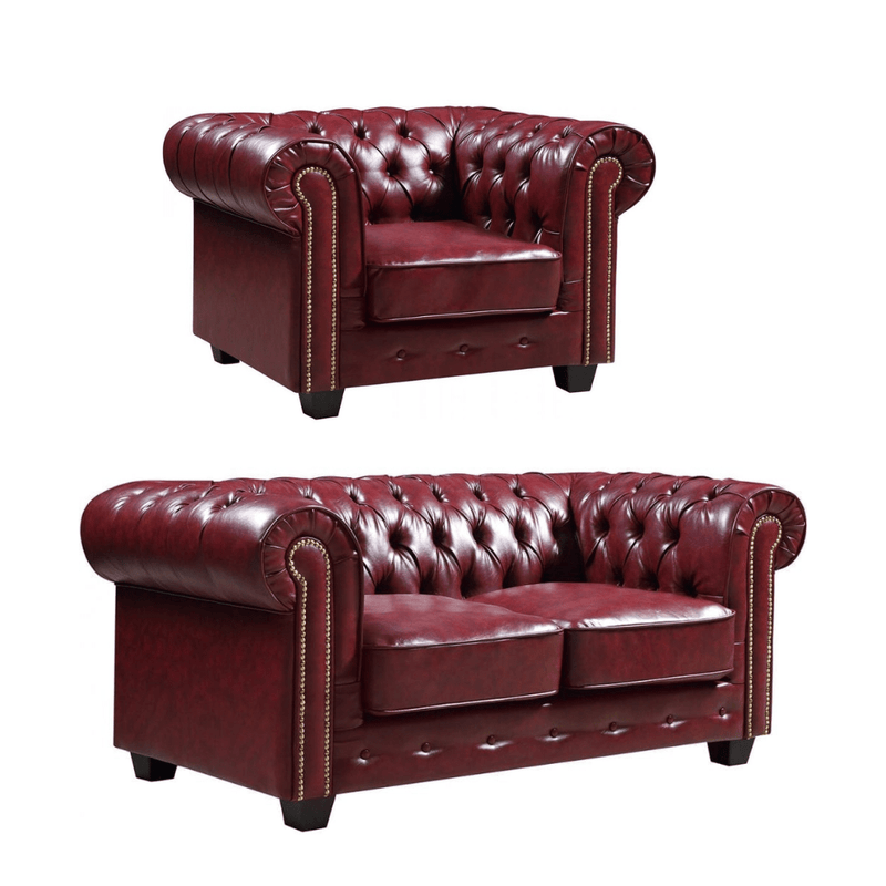 Chesterfield Red Leather Antique 2+1 Seater Sofa Set - Furniture Instore