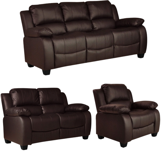 Valerie Brown Leather Modern 3+2+1 Seater Sofa Set