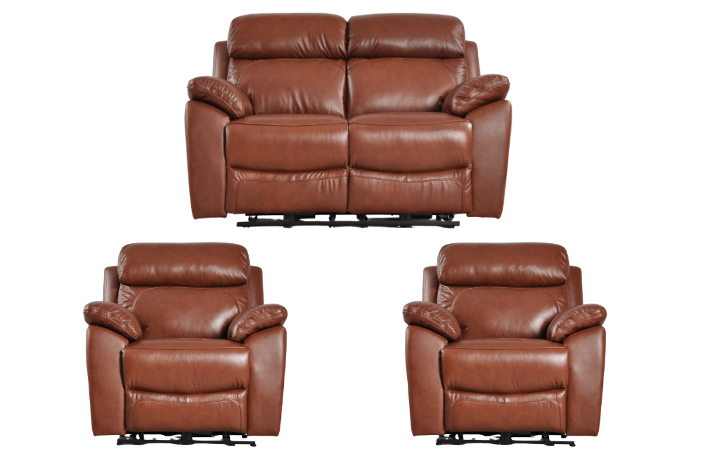 Dandrea Genuine Leather Tan Electric Power Recliner 2+1+1 Seater Sofa Set - Furniture Instore