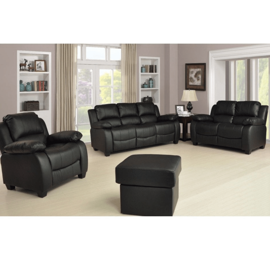 Valerie Black Leather Modern 3+2+1 Seater Sofa Set
