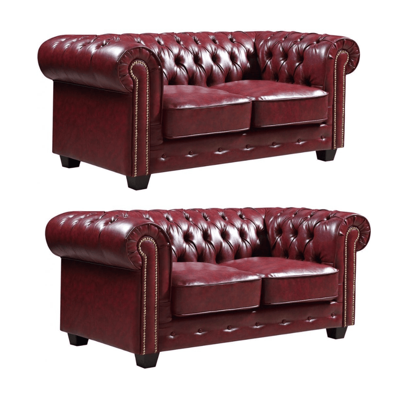 Chesterfield Red Leather Antique 2+2 Seater Sofa Set - Furniture Instore