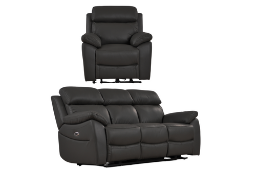 Dandrea Genuine Leather Grey Electric Power Recliner 3+1 Seater Sofa Set