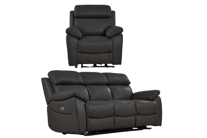 Dandrea Genuine Leather Grey Electric Power Recliner 3+1 Seater Sofa Set - Furniture Instore