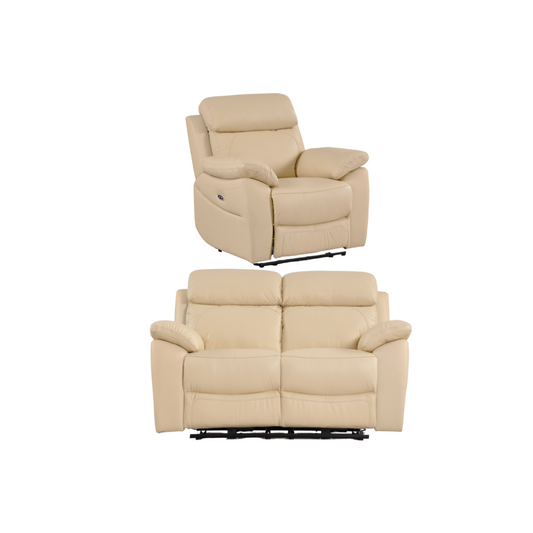 Dandrea Genuine Leather Cream Electric Power Recliner 2+1 Seater Sofa Set