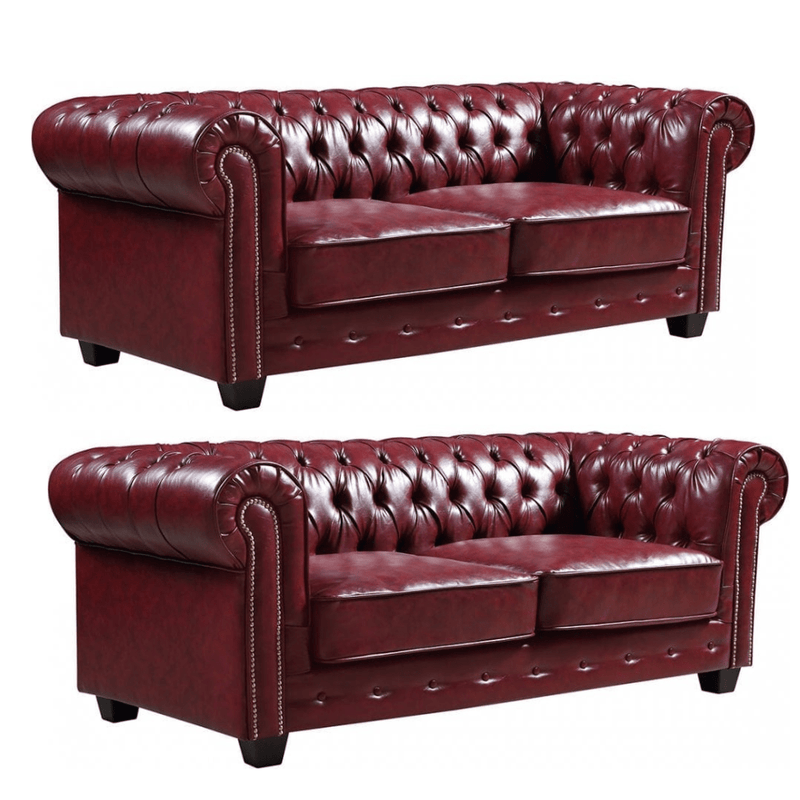 Chesterfield Red Leather Antique 3+3 Seater Sofa Set - Furniture Instore