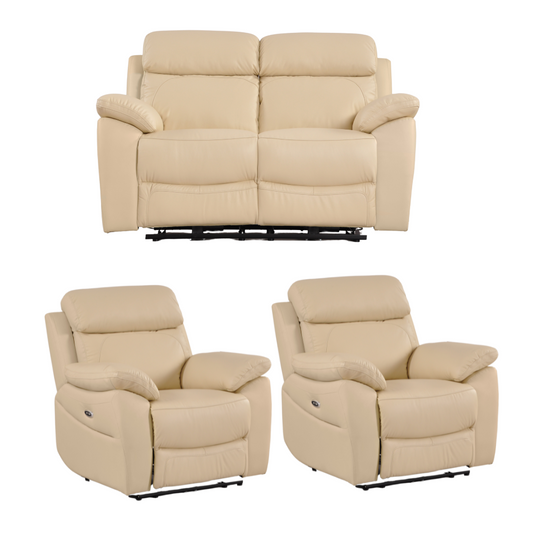 Dandrea Genuine Leather Cream Electric Power Recliner 2+1+1 Seater Sofa Set