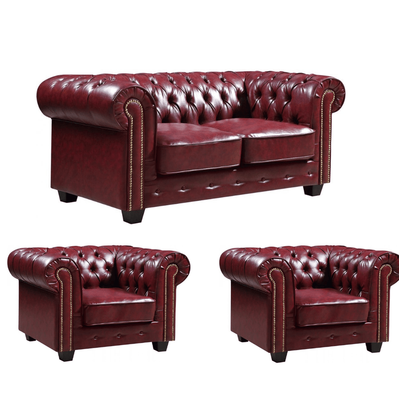 Chesterfield Red Leather Antique 2+1+1 Seater Sofa Set - Furniture Instore