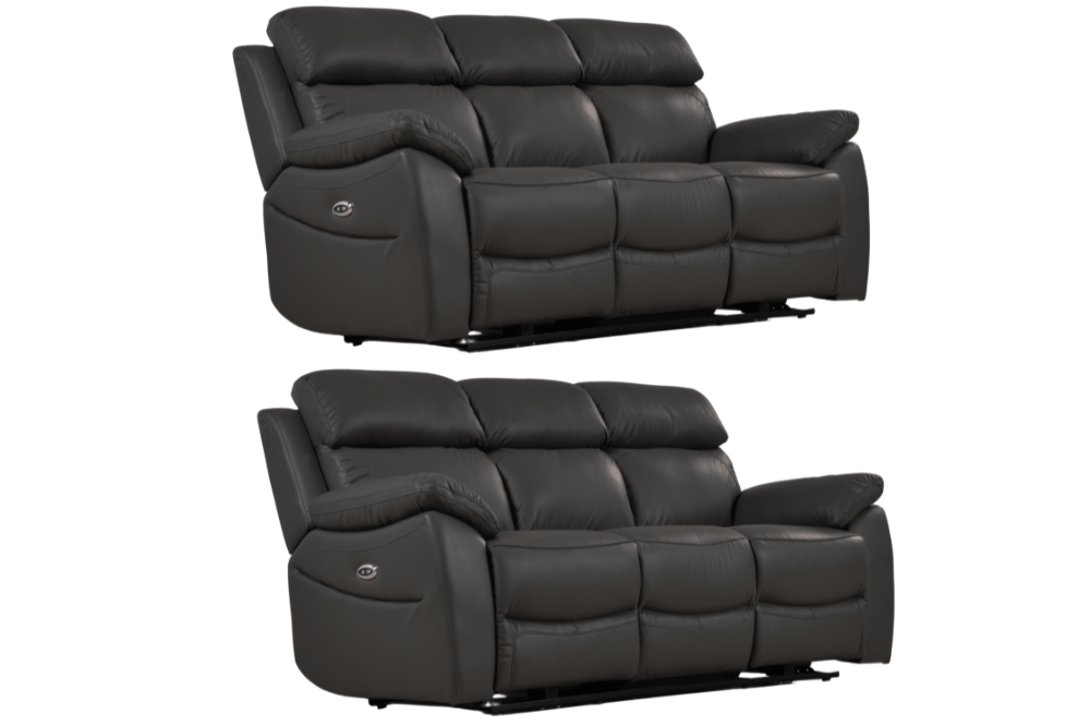 Dandrea Genuine Leather Grey Electric Power Recliner 3+3 Seater Sofa Set - Furniture Instore