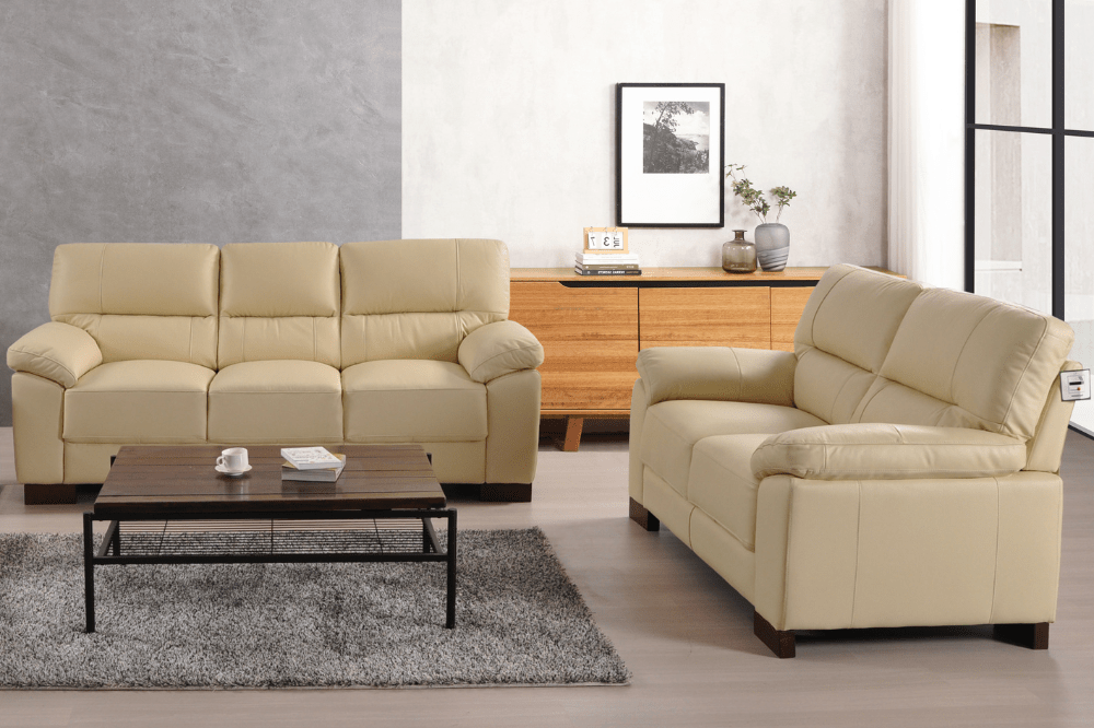 Dalmore Genuine Leather Cream 3 + 2 Seater Sofa Set - Furniture Instore