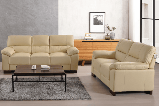 Dalmore Genuine Leather Cream 3 + 2 Seater Sofa Set - Furniture Instore