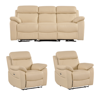 Dandrea Genuine Leather Cream Electric Power Recliner 3+1+1 Seater Sofa Set