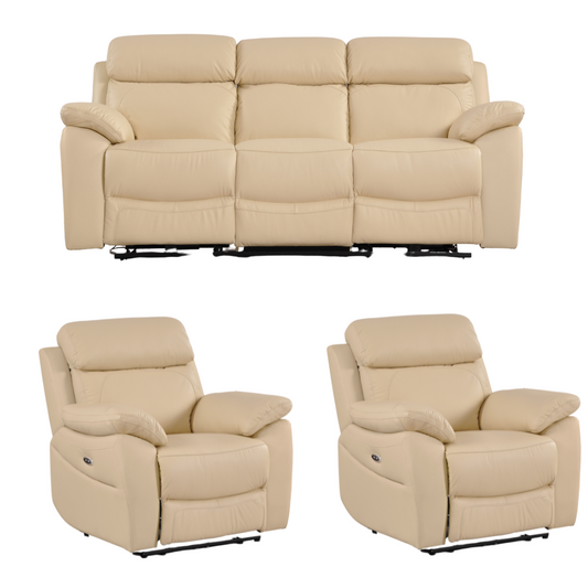 Dandrea Genuine Leather Cream Electric Power Recliner 3+1+1 Seater Sofa Set