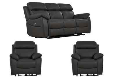 Dandrea Genuine Leather Grey Electric Power Recliner 3+1+1 Seater Sofa Set