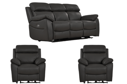 Dandrea Genuine Leather Grey Electric Power Recliner 3+1+1 Seater Sofa Set - Furniture Instore