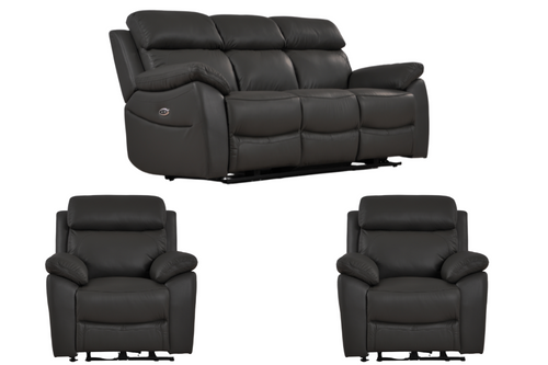 Dandrea Genuine Leather Grey Electric Power Recliner 3+1+1 Seater Sofa Set