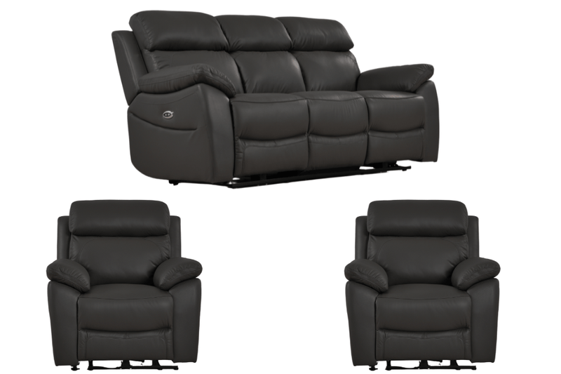 Dandrea Genuine Leather Grey Electric Power Recliner 3+1+1 Seater Sofa Set - Furniture Instore