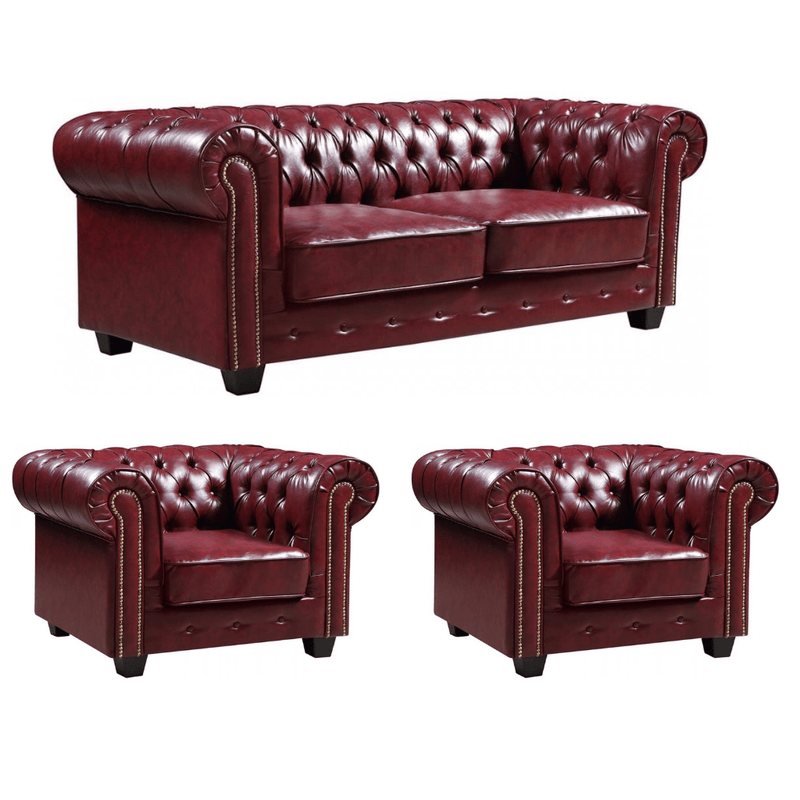 Chesterfield Red Leather Antique 3+1+1 Seater Sofa Set - Furniture Instore