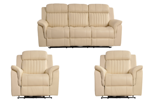 Cidliano Genuine Leather Cream Electric Power Recliner 3+1+1 Seater Sofa Set