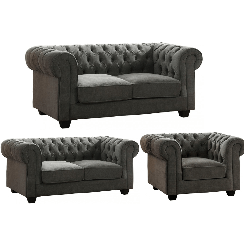 Chesterfield Grey Fabric 3+2+1 Seater Sofa Set - Furniture Instore