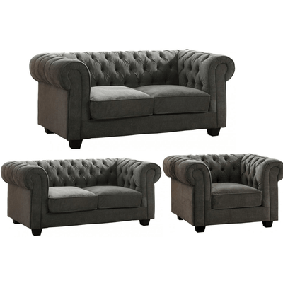 Chesterfield Grey Fabric 3+2+1 Seater Sofa Set