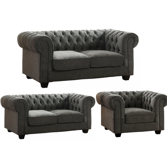 Chesterfield Grey Fabric 3+2+1 Seater Sofa Set