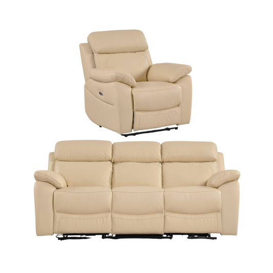 Dandrea Genuine Leather Cream Electric Power Recliner 3+1 Seater Sofa Set
