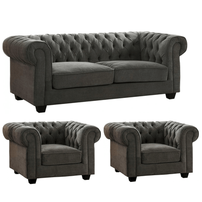 Chesterfield Grey Fabric 3+1+1 Seater Sofa Set