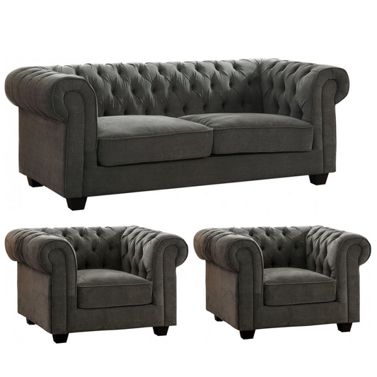 Chesterfield Grey Fabric 3+1+1 Seater Sofa Set
