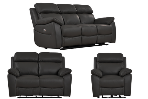 Dandrea Genuine Leather Grey Electric Power Recliner 3+2+1 Seater Sofa Set