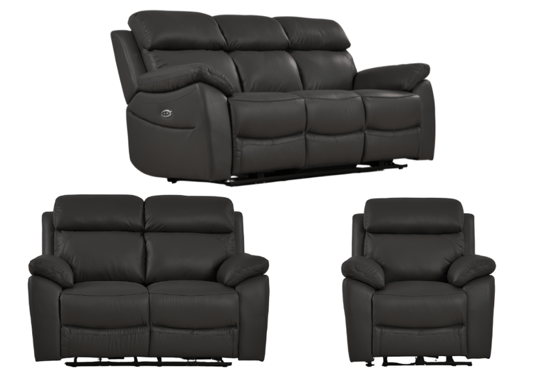 Dandrea Genuine Leather Grey Electric Power Recliner 3+2+1 Seater Sofa Set - Furniture Instore