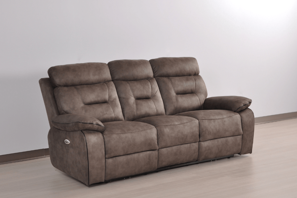 Foster Brown Fabric Electric Recliner 3+3 Seater Sofa Set - Furniture Instore