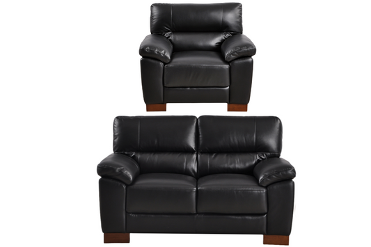 Dalmore Genuine Leather Black 2+1 Seater Sofa Set