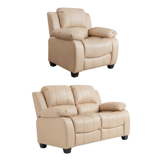 Valerie Cream Leather Modern 2+1 Seater Sofa Set