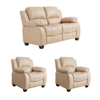 Valerie Cream Leather Modern 2+1+1 Seater Sofa Set