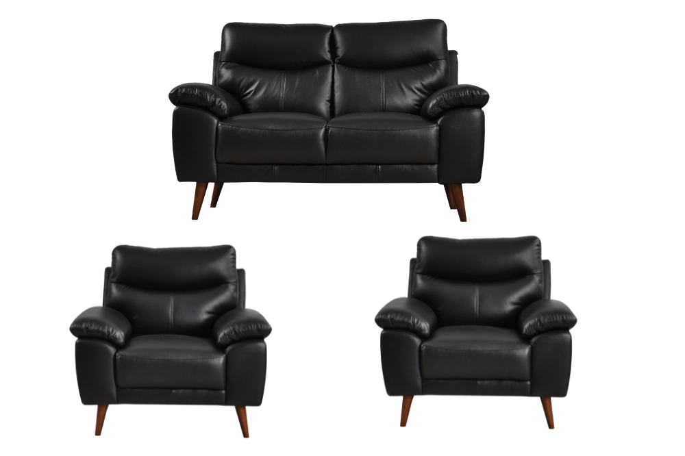 Vantage Genuine Leather Black 2+1+1 Seater Sofa Set - Furniture Instore